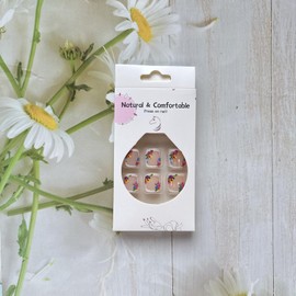 24Pcs Press on Toenails for Women, Light Purple False Toe Nails Full Cover with Colorful Flowers Design Glossy Glue on Toenails Spring Summer Floral Stick on Toenails for Women Manicure 24PCS