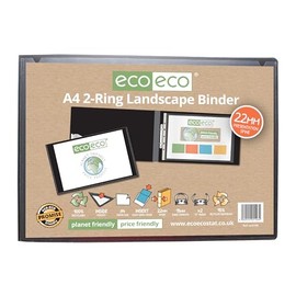 eco-eco A4 95% Recycled Presentation 22mm Spine 2 Ring Landscape Binder Black, ec0146
