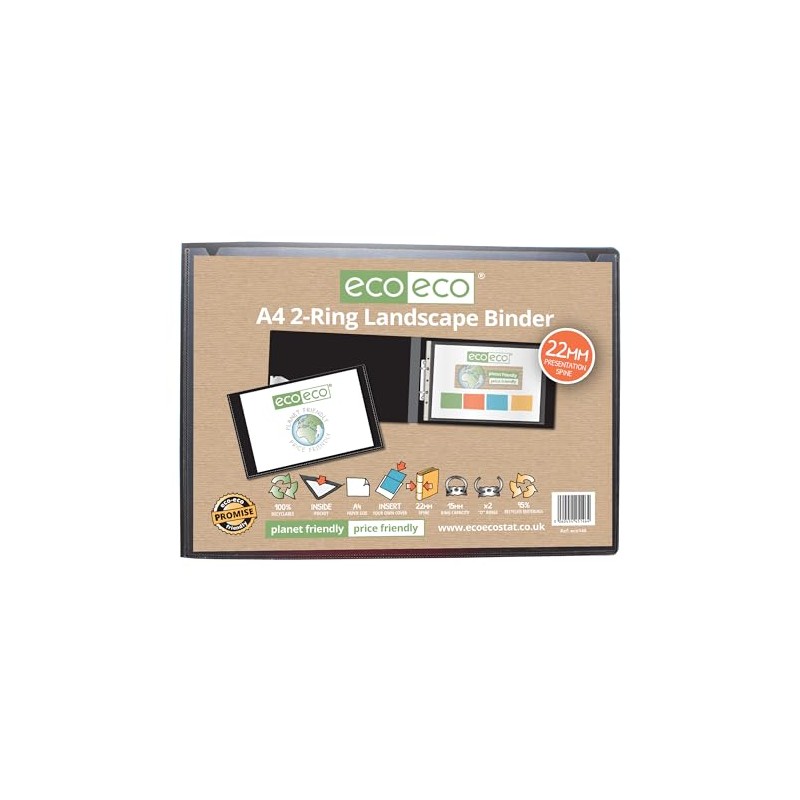 eco-eco A4 95% Recycled Presentation 22mm Spine 2 Ring Landscape