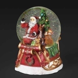 Roman 6.75" Lighted Musical Swirl with Santa in a Sleigh Glitterdome, Tabletop Christmas Decor