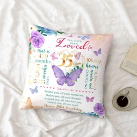 35th Birthday Gifts for Women, 35 Year Old Birthday Gifts for Women, Gift for a 35 Year Old Woman, Happy 35 Birthday Gifts for Her, 35th Birthday Decorations for Women Throw Pillow Cover 18"X 18"