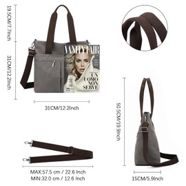 HAWEE Large Handbag with Many Compartments Canvas Bag Women's Large Shoulder Bag Tote Bag Women for Teachers Shopper School Office Everyday, gray