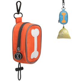Wenbujiadian Hands Free Dog Poop Bag Holder for Leash with Big Opening, Dog Poop Bag Holder, Zippered Pouch with Carabiner Hook Waterproof Dog Poop Bag Holder(1 Doggy Bag) (Orange)