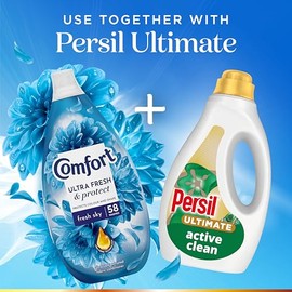 Comfort Ultra Fresh Fabric Conditioner Fresh Sky, 58 Washes (870 ml) – Infused with Essential Oils, Long-Lasting Fragrance