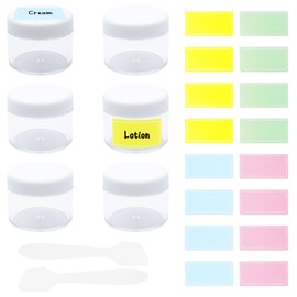 Travel Sample Pots Empty Cosmetic Jars 20ml Clear Cream Container Refillable Containers with Lids Cosmetic Pots with Spoon & Blank Label Stickers for Lotion, Concealer, Sunscreen （ 6Pcs, 20ml)