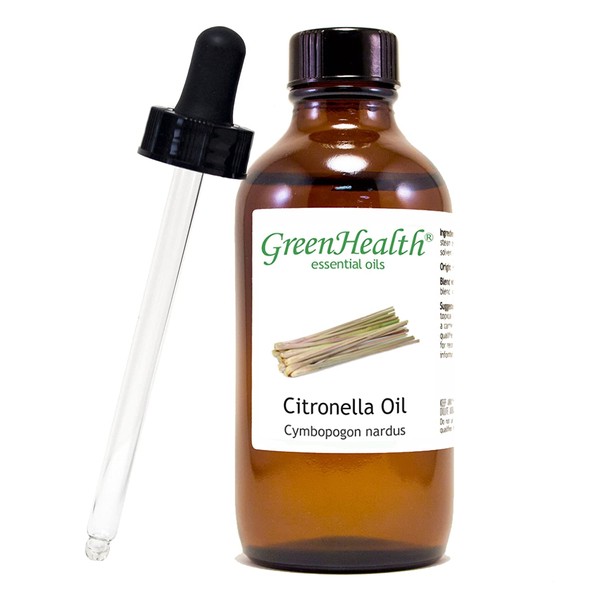 GreenHealth Citronella – 4 fl oz (118 ml) Glass Bottle w/Glass Dropper – 100% Pure Essential Oil