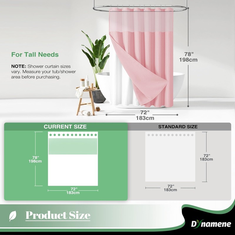 Dynamene 78 Inch Long Shower Curtain, Tall Waffle Fabric Shower