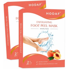 HODAF Mascarilla Exfoliante de Pies para Talones Agrietados, Piel Muerta y Callos, Tratamiento Natural con Extracto de Papaya y Aloe Vera, Piel Sedosa y Suave, Aroma a Durazno (Set de 2 Pares)