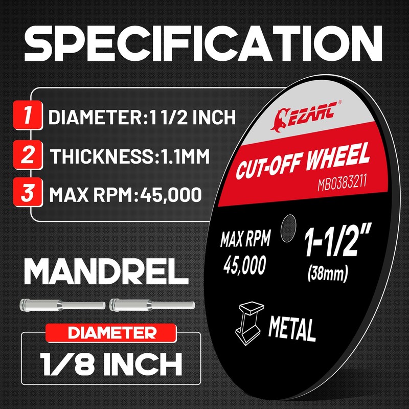 EZARC 1-1/2 Cut Off Wheels, 1.5" x 1/8" Fiberglass Reinforced