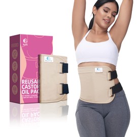 Castor Oil Pack Wrap – Reusable Organic Castor Oil Packs for Liver (Compress), Less Mess, Anti Leak Outer Layer, Soft Cotton (Apricot)
