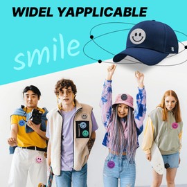 Zakrafo 45PCS Smiley Face Iron on Patches Sequin Round Chenille Patches Cute Smiley Face Iron on Patches for Diverse Range of Fabric Clothes DIY Projects