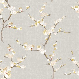 Guvana Peel and Stick Wallpaper Floral Contact Paper Modern Removable Waterproof Wall Paper for Bathroom Bedroom Laundry Room Decor Vintage Grey Yellow Flower Farmhouse Wallpaper Vinyl Roll 17.3×78.7"