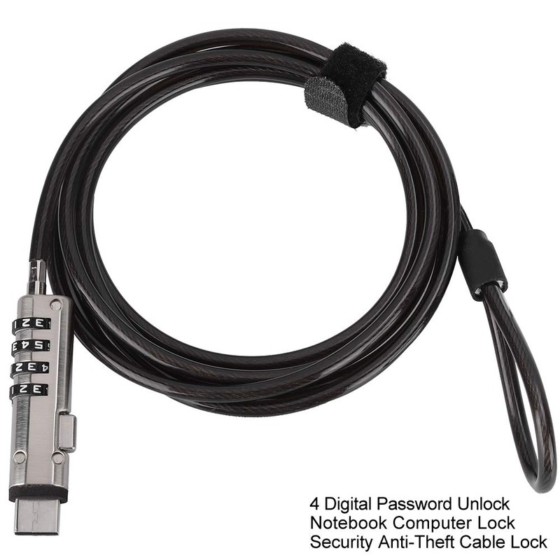 4 Digital Password Laptop Keyless Combination Lock，Universal Anti Theft Wire