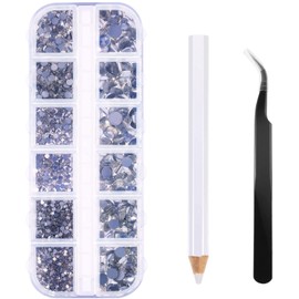 Rhinestones 2000 Pieces Flat Back Rhinestone Rhinestones in 6 Sizes (1.5-6 mm) for Crafts with Tweezers and Pen for Nail Studio