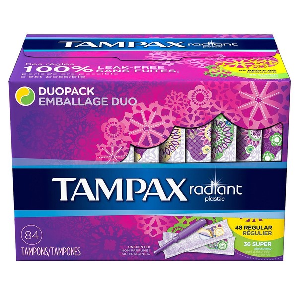 Tampax 29936 Radiant Tampons Regular Super, 84 Count (Pack of 1)
