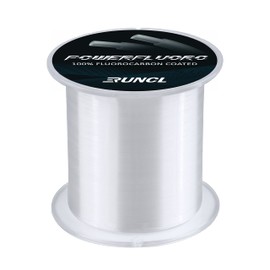 RUNCL PowerFluoro Fishing Line, 100% Fluorocarbon Coated Fishing Line, Hybrid Line - Virtually Invisible, Faster Sinking, Low Stretch, Extra Sensitivity, Abrasion Resistance (300Yds, 28LB(12.7kgs))