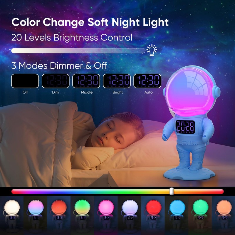 Astronaut Wake Up Light Sunrise Alarm Clock for Kids, Heavy