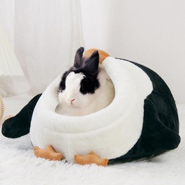 JanYoo Rabbit Bed Hideout Bunny Bed Washable Guinea Pig Hideout Small Animal House Pet Bed Cage Accessories for Hamster Ferret Mouse Chinchillas Rabbit Bunny(Penguin,L)