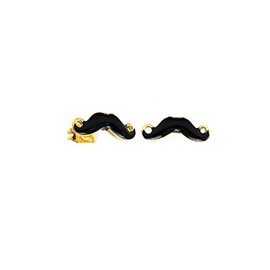 Chic-Net Brass Brass 12 mm Gold Moustache Enamel Stud Earrings – Nickel Free black
