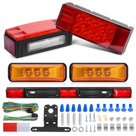 Nilight LED Trailer Light Kit 2 PCS Red Rectangular Stop Turn Tail License Lights 3.9 Inch Amber Side Marker Taillights 9 LEDs ID Bar For 12V RV Truck Marine Boat Snowmobile