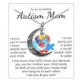 AKTAP Autism Awareness Necklace To an Incredible Autism Mom Motivational Puzzle Piece Jewelry Asperger Awareness Gift for Women (Autism Necklace)