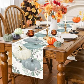 CHAROUP 13x72 Inch Pumpkins Fall Table Runner Autumn Kitchen Dining Table Decorations for Thanksgving Fall Holiday Indoor Outdoor Party Decor