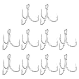 PATIKIL 1/0# Fishing Treble Hooks, 10Pcs 4X Strong Treble Fish Hook High Carbon Steel Fishing Hooks Round Bend Barbed for Freshwater Saltwater, Silver