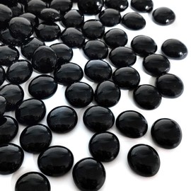 FANTIAN 1lb black Glass Marbles for Vase, 100 pcs Black Flat Glass Beads, Decorative Pebbles for Vase Fillers, Fish Tank, Plants, Flower Pots, Fountains, Crafts, Aquarium Rocks and Home Decor
