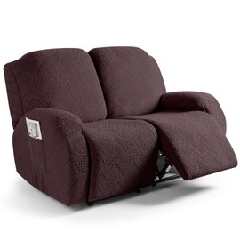 Ruaozz Recliner Sofa Covers Recliner Chair Covers Loveseat Recliner Slipcovers with Pockets Washable Furniture Protector with Elastic Bottom (2 Seater, Dark Coffee)