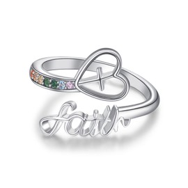 KINGWHYTE Cross Ring 925 Sterling Silver Inspirational Jewelry Faith Rings Adjustable Chakra Rainbow Ring Personality Encouragement Gift for Women Mom