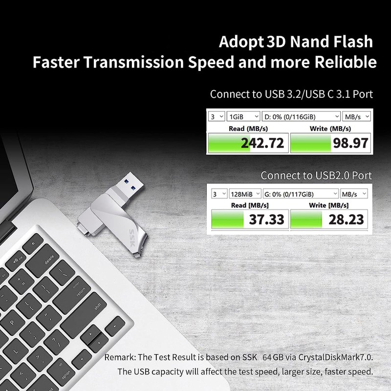 SSK - Unidad flash USB C de 64 GB, 2
