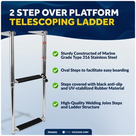 Five Oceans 2 Step Telescoping Swim Ladder, Over Platform - 316 Stainless Steel for Pontoon, Fishing, Bass, Sport, Sailboat - FO4501