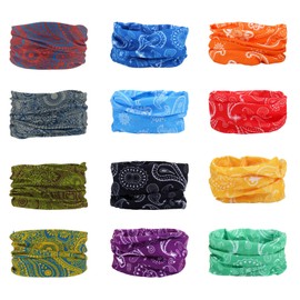SMEHCF 12 Multipurpose Bandanas for Women Men Headband Balaclava Hair Head Scarf Face Half Airsoft Paintball Mask Neck Gaiters Breathable Reusable Washable Blue Red Orange Green Yellow Cashew Flower