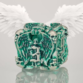 DND Dice,HNCCESG Matt Green White Metal Dice 7 PCS Skull Hollow Game Dice for Dungeons and Dragon,D and D Dice Gifts of Tabletop Game (Matte Green White Skull)