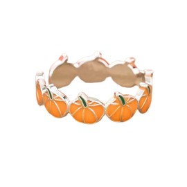 Cute Autumn Pumpkin Statement Ring for Women Fashion Silver Plated Orange Green Enamel Adjustable Expandable Open Wrap Finger Rings Comfort Fit Dainty Holiday Halloween Jewelry Gift