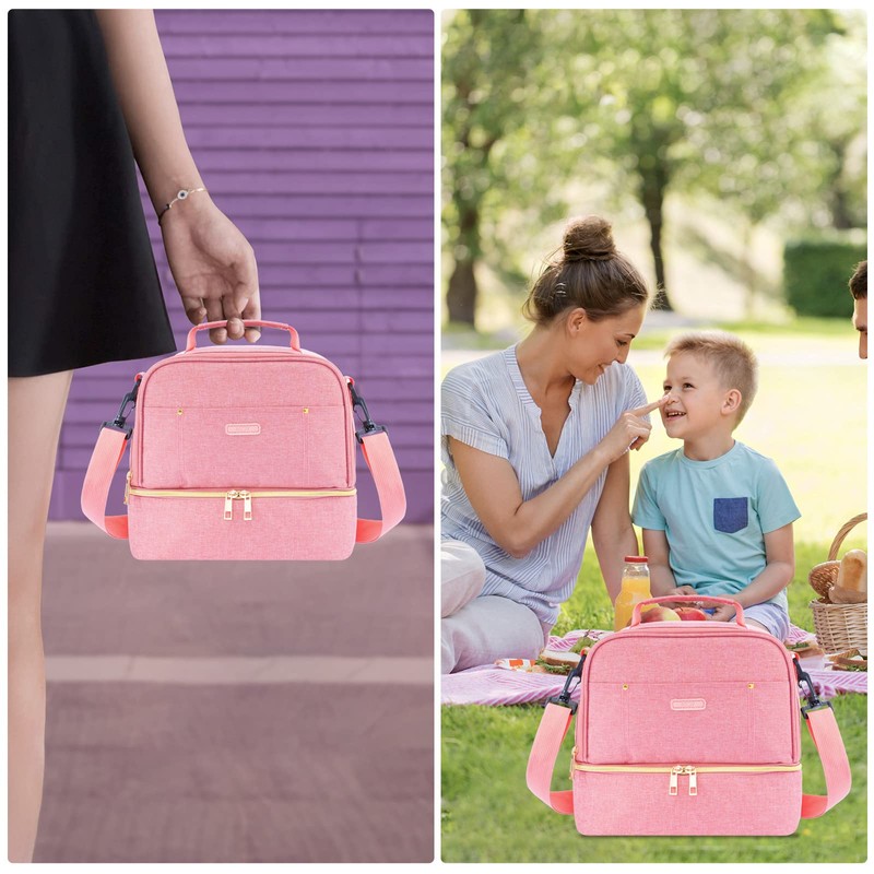 Lunch Bag for Women Double Deck Insulated Lunch Cooler Bag