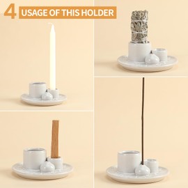 Palo Santo Sticks Holder, Multi-Purpose Handmade Ceramic Incense Burner for Palo Santo Incense Sticks, Sage Holder for Burning, Ash Catcher Tray for Meditation Yoga Room-White