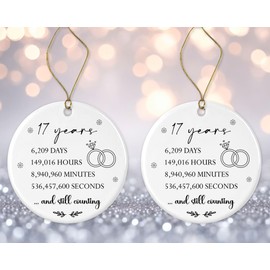 17 Years Wedding Anniversary Ornament, 17Th for Couple, 17Th Marriage Gift for Parents, 17Th Wedding Anniversary Round Ceramic Christmas Ornament Keepsake Printed on Both Sides