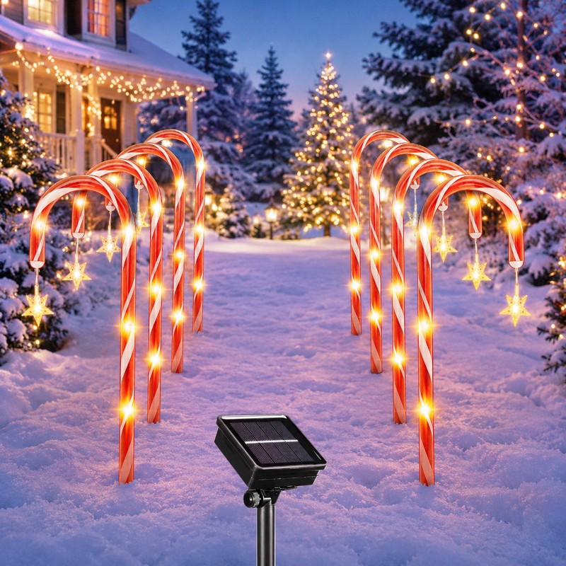 Solar Christmas Pathway Lights for Outdoor Décor – 5-Piece 8-Mode
