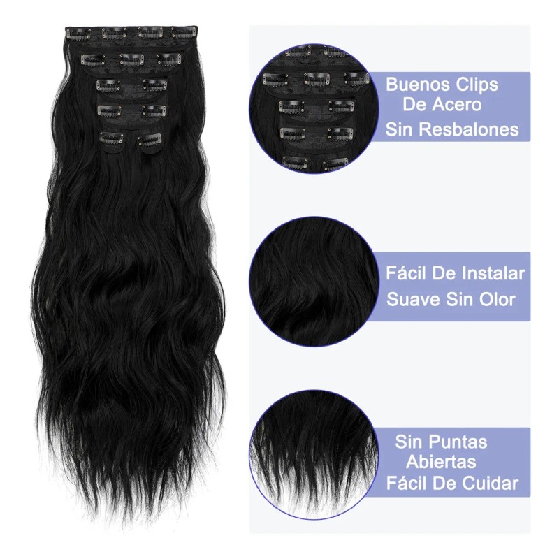Extensiones De Cabello Con Clip, 6 Piezas, Cabeza Completa