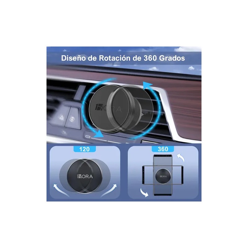 Soporte Magnético Universal para Auto Negro 1HORA,Compatible iPhoneSamsungMotorolaAndroid,Incluye Placa,Se Fija