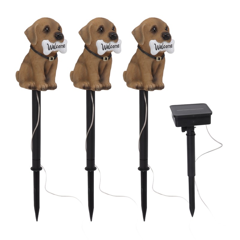 LED Solar Garden Light Puppy Dog Statue Welcome Lamp Solar