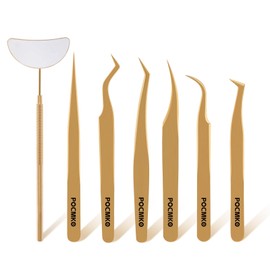 Pinzas de pestañas para extensiones de pestañas, juego profesional de pinzas de pestañas (juego de 7, dorado)                                         