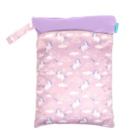 INTIRILIFE Nappy Bag, Waterproof Pouch in Pink with Unicorns - 29 x 40 cm - Reusable Wet Bag, Nappy Bag, Wetbag with Zipper for Toddler, Baby, Travel, Sports
