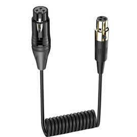 MysRuida XLR to Mini XLR Speaker Coiled Cable, 3 Pin XLR Female to 4 Pin Mini XLR Female Audio Adapter Cable for Mini Microphone, Camera, Audio Mixer, Amplifier, 0.5 Meter