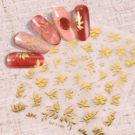 DUKASOU Gold Flower Nail Stickers for Nail Art, Spring Nail Stickers Decals Self Adhesive Floral Nails Sticker for Women Nails Art Sticker Decoration