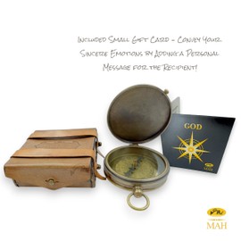 Large 2.8-Inch Antique Brass Compass – “The Road Not Taken” Poem by Robert Frost – Inspirational Gift for Son, Grandson, Graduate & Traveler – Handmade Literary Keepsake with Leather Case & Gift Card