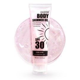 DAGEDA Body Shimmer Oil, SPF 30 Broad Spectrum Glitter Sunscreen with Centella Asiatica Extract,UVA/UVB Protection, Lightweight Body Glow Sun Shield, Non-sticky, Sparkle Sunscreen Rose 3.4 fl.oz