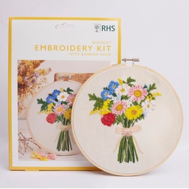 RHS The Royal Horticultural Society Embroidery Hoop Decoration Kit, Bouquet Design, 8", Embroidery Kits For Adults & Cross Stitch Kits for Adults Beginners, Gift Idea, With Embroidery Pattern