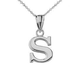 .925 Sterling Silver Dangling Initial Letter S Charm Pendant with Rolo Chain - 18"